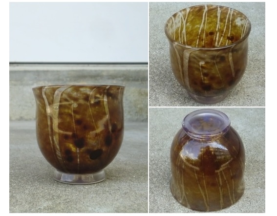 吹きガラス 茶色マーブル ぐい呑み グラス 検：北欧・コップ